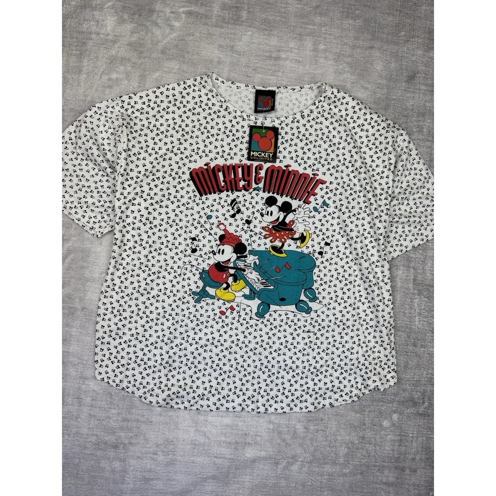 Disney White Mickey & Minnie Short Sleeve Tee with Teal and Red Graphic